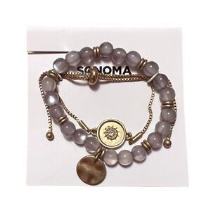 NWT Sonoma Gold Tone Moonstone Color Bead And Rhinestone Set Of 2 Bracelets